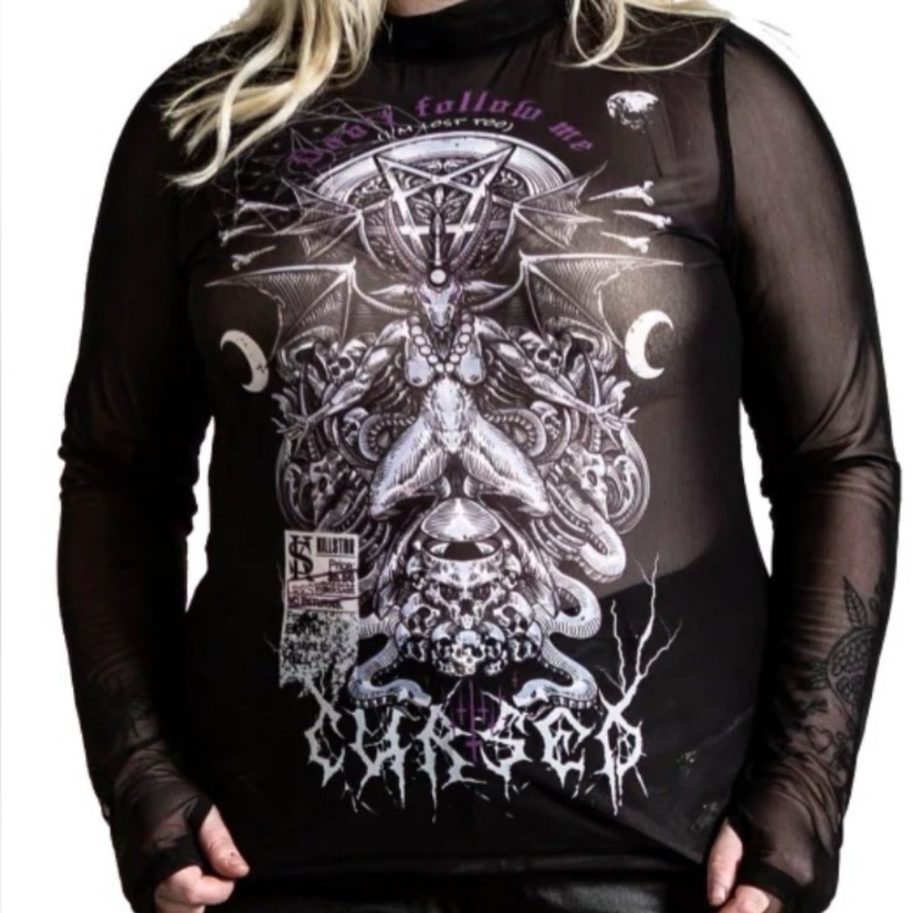 Black Graphic Mesh Top